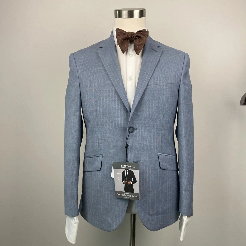Kenneth Cole Reaction Men's Pinstripe Slim-Fit Techni-Cole Suit Blue 38S 30W 30L